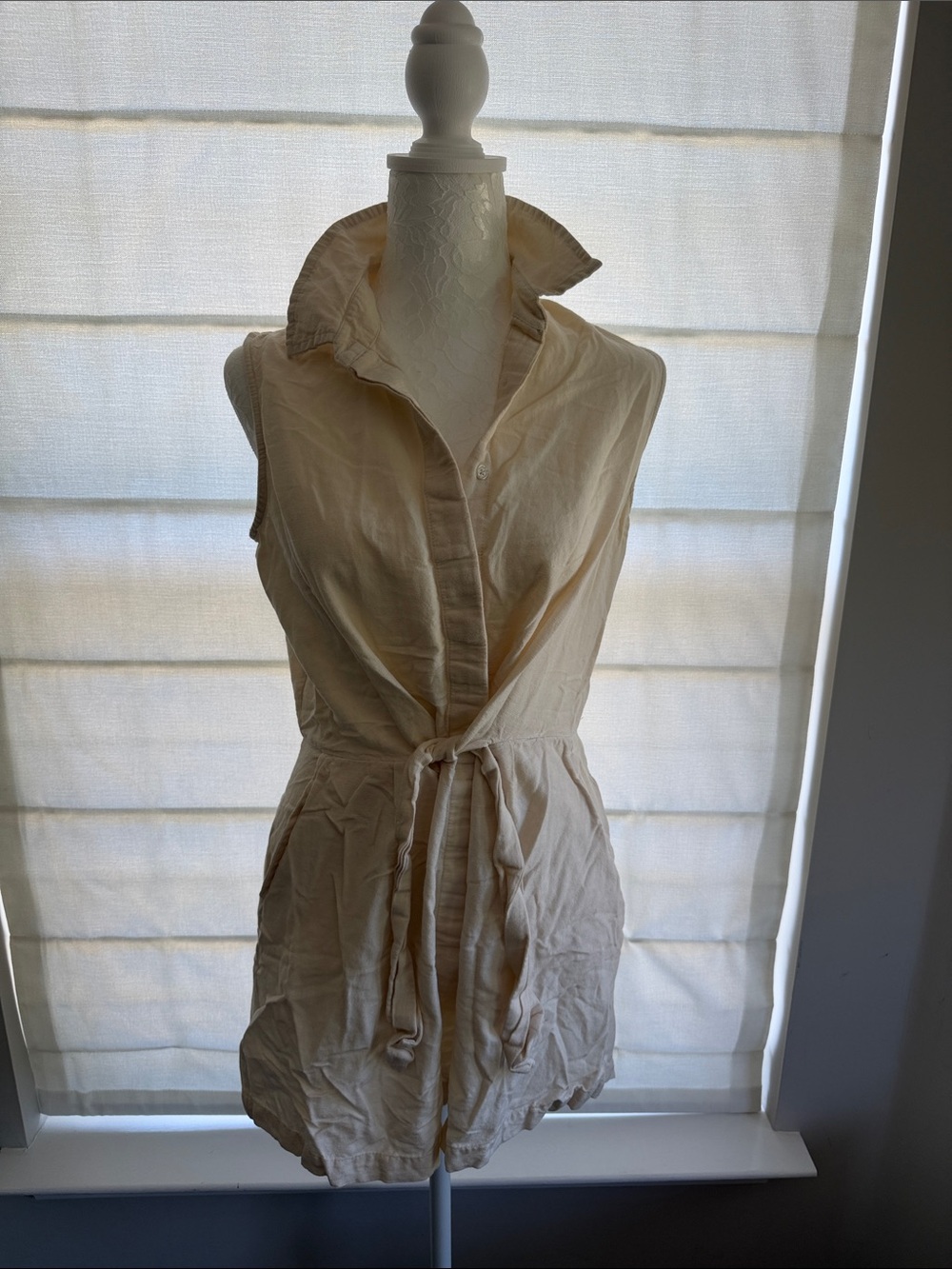Sleeveless Tie-Waist Cream Romper